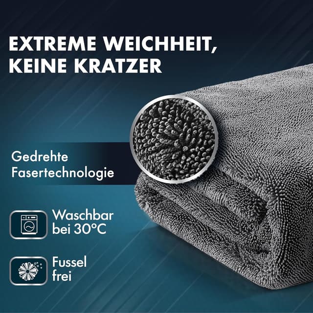 Detalle de ZENAKIO Auto Trockentuch-Set (2 Stück) 80x50 cm + 40x40 cm, 1800 GSM Mikrofasertücher