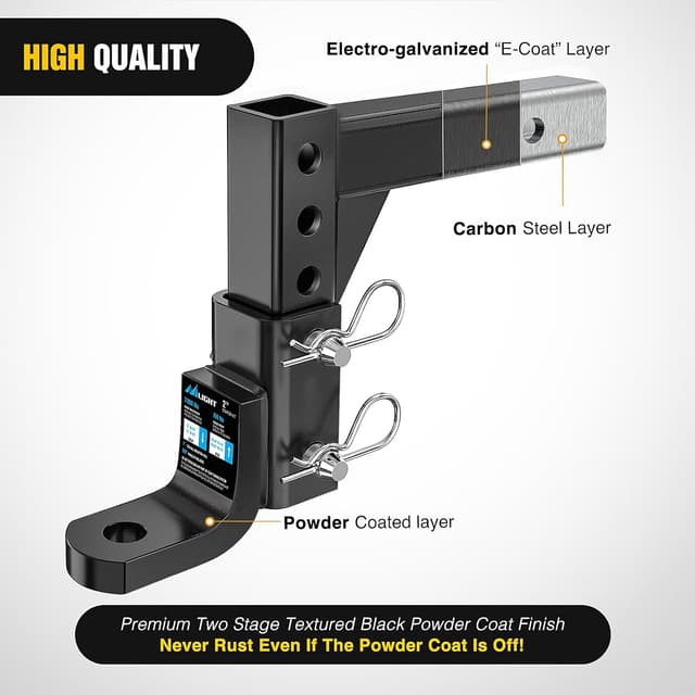 Thumbnail 6 de Nilight 8-Position Adjustable Trailer Hitch Ball Mount for 2-Inch Receivers (5/8-In Pin Lock, 7,500 lbs)