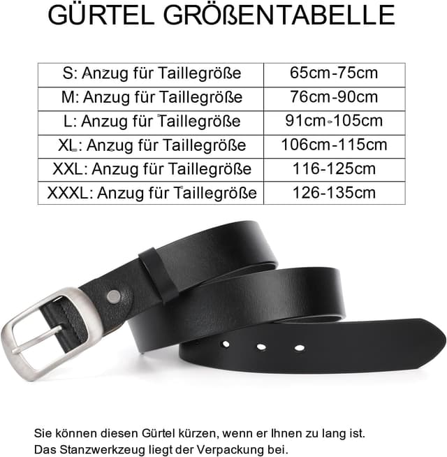 Detalle de JasGood Damen-Ledergürtel für Jeans & Kleider mit Dornschließe