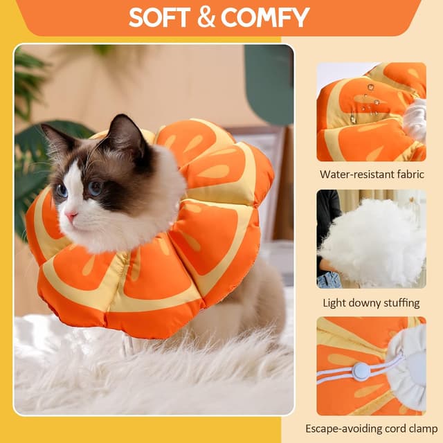 Detalle 1 de Avont Cat Cone Collar Soft (Mandarin) – adjustable pet recovery collar for cats, kittens & small pets, size S