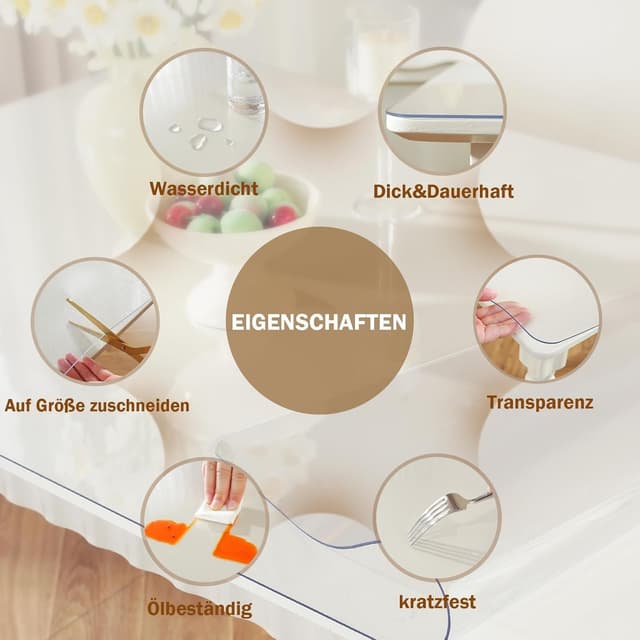 Detalle de Royhom transparente Tischfolie 90 x 150 cm (PVC) als Tischschutz, blasenfrei und matt auf der Unterseite
