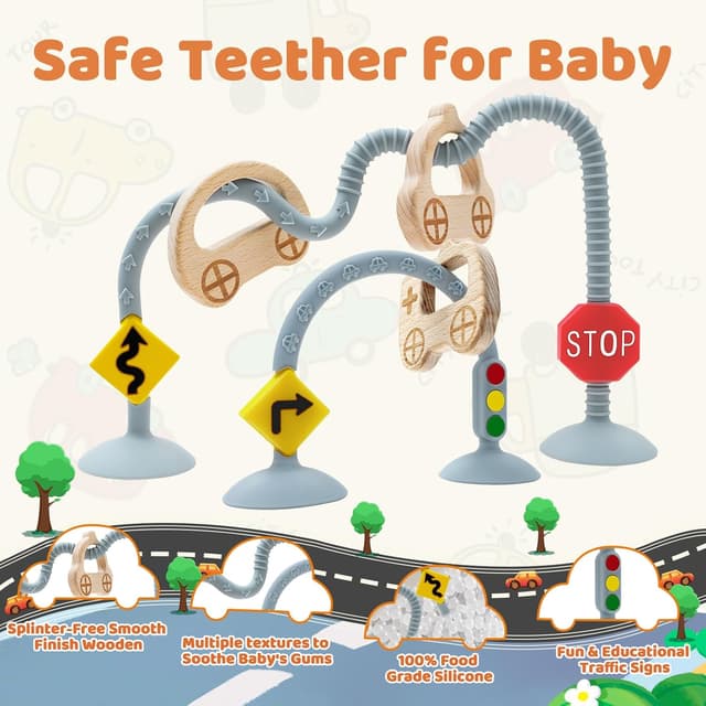 Detalle de AiTuiTui Infant Relief Sensory Traffic Suction Cup High Chair Toys (6–12 months)