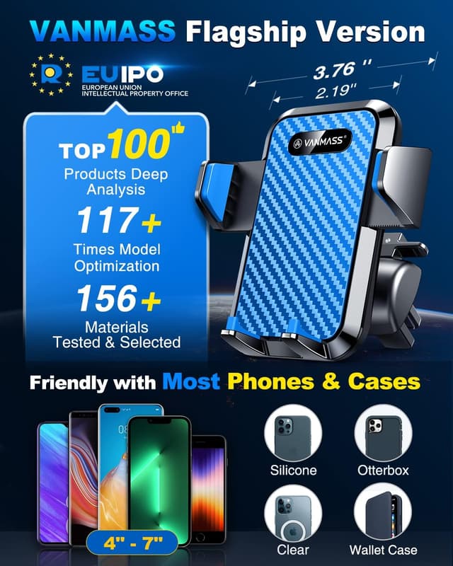 Detalle 2 de VANMASS Handyhalterung Auto Lüftung 2026 – 4-in-1 Kfz Halterung mit Saugnapf, verstellbarem Arm & Kratzschutz