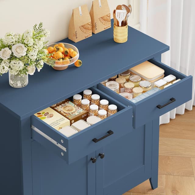 Detalle 2 de HOCSOK credenza armadio da cucina con 2 cassetti e ripiani regolabili, blu 82x40x91 cm