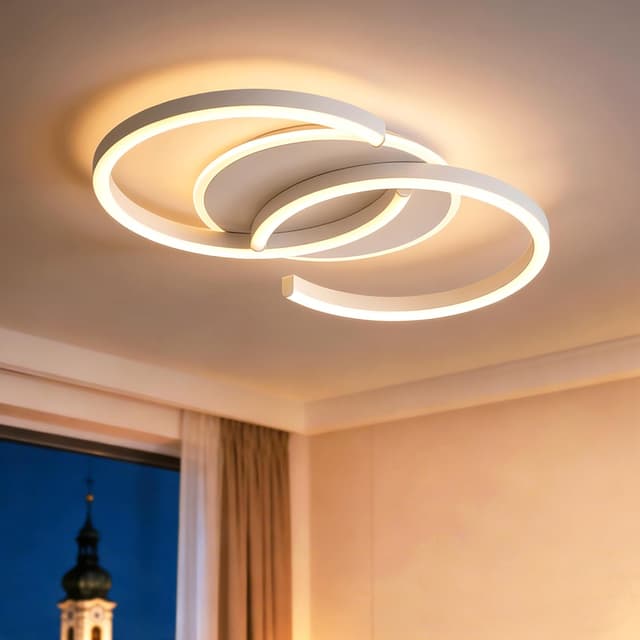 Detalle de Meloweel LED-Deckenleuchte fürs Schlafzimmer (S-Form, 3000 K warmweiß) 32 W, 50 cm, 2 Ringe, nicht dimmbar