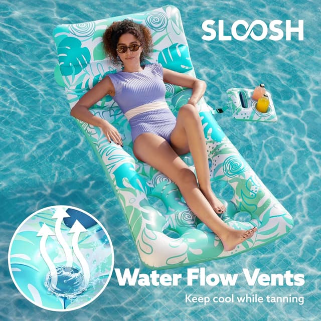Detalle de SLOOSH Inflatable Pool Float for Adults with Adjustable Backrest, Cup Holders and Water Flow Vents