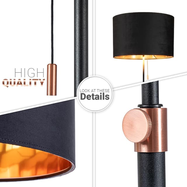 Detalle 2 de Paco Home lampadaire de salon réglable (E27) avec abat-jour en velours, hauteur 121,5 à 176,5 cm