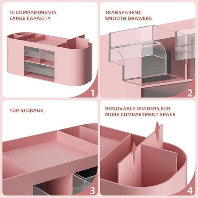 Detalle 2 de Marbrasse Organizer Scrivania con 3 cassetti e 7 scomparti per penne e accessori (rosa)