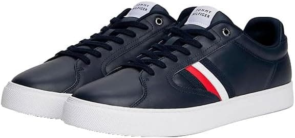 Detalle de Tommy Hilfiger Men’s Icon Court Stripes Leather Cupsole Trainers
