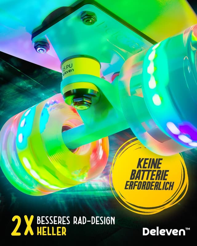 Detalle de Deleven Skateboard mit LED-Rollen, Skate-Tool und ABEC-7-Lagern (56 cm) für Kinder und Erwachsene