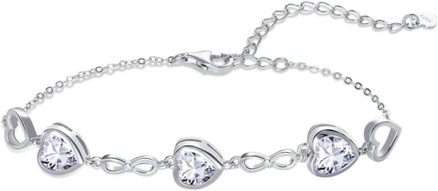 Thumbnail 6 de Qings 925 Sterling Silber Geburtsstein-Armband „Infinity Heart“ mit 3 Herzen & Herz-Zirkonia, verstellbar