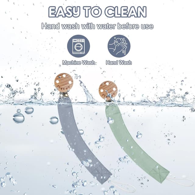 Detalle de TYRY.HU 2-Pack Soft Fabric Dummy Clip with Ribbon Strap (Handmade Pacifier Holder Set)