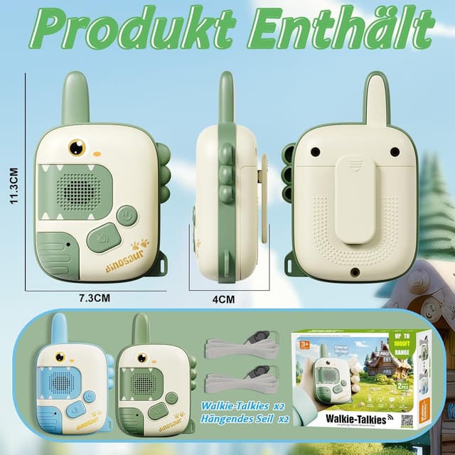 Detalle de DQMOON Dino Walkie-Talkies für Kinder (ab 3 Jahren), 2er-Set – Outdoor-Spiele mit Funk