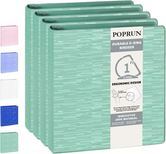 Thumbnail 6 de POPRUN 3 D Ring Binder 1 Inch, Durable 225-Sheet Organizer