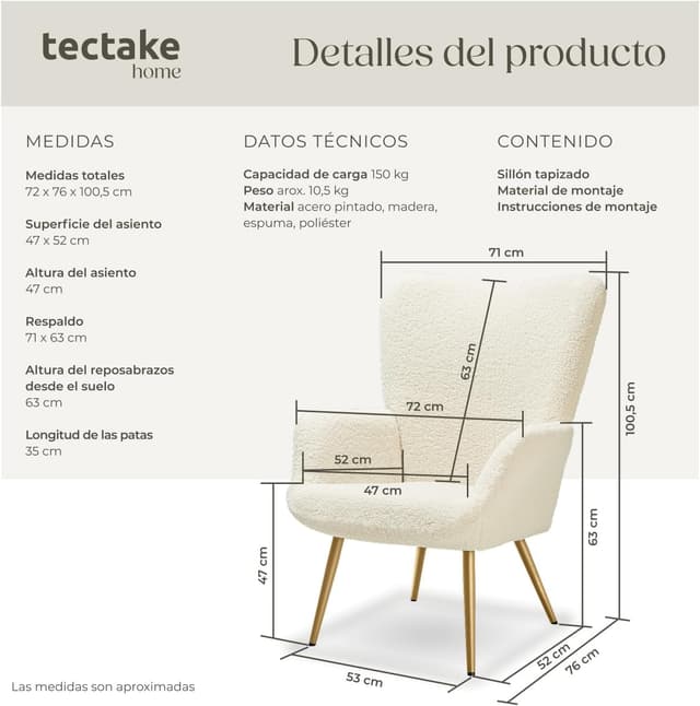 Thumbnail 1 de tectake® Sillón Orejero Estilo Escandinavo 150 kg