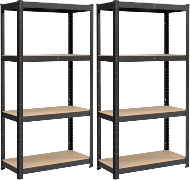 Detalle de SONGMICS Schwerlastregal-Set GLR044B02 (2er Set), 40 × 80 × 160 cm, Stahlgestell, 4 höhenverstellbare Ablagen