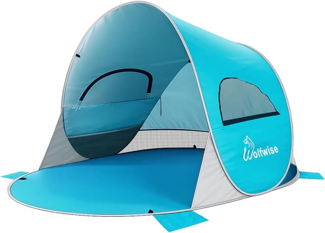 Detalle de WolfWise Pop-Up Strandmuschel für 3–4 Personen (Sofortaufbau) mit UV-Schutz 50+