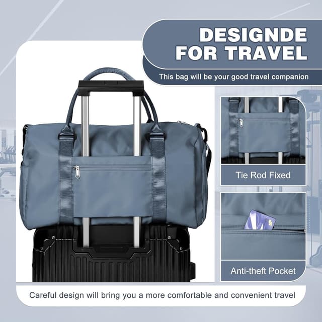 Detalle de WEPLAN waterproof sports gym bag with shoe compartment for travel (gray blue)