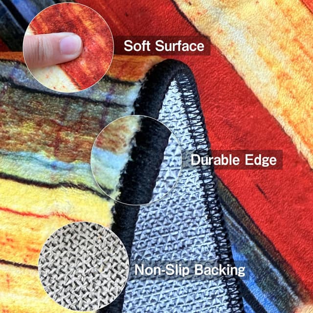 Detalle de WTHYGB Teppichläufer für Flur & Küche, rutschfest, waschbar – 60 x 180 cm (Rot mit Holzmaserung)