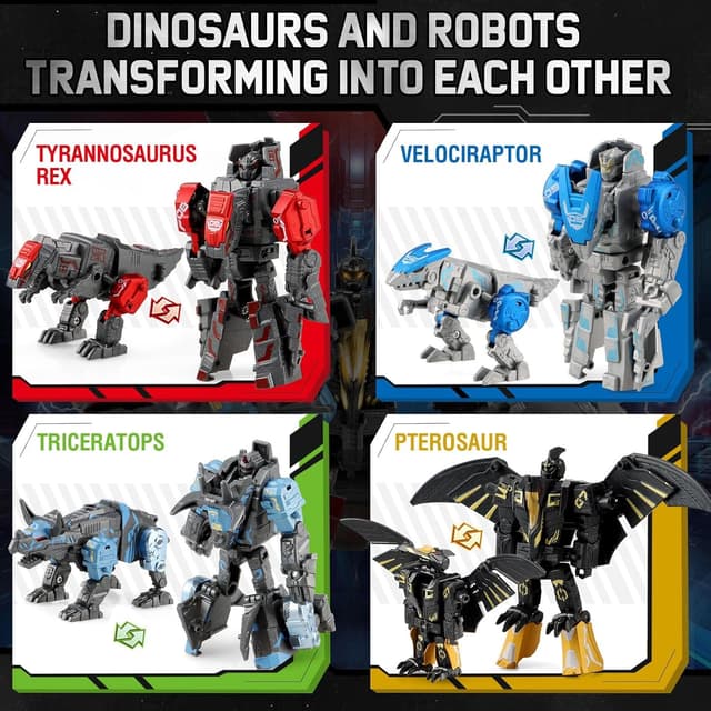 Thumbnail 2 de JONEG Transforming Robot Dinosaur 4-in-1 STEM Toy (11 Shape Transformations) for Ages 5–10, Black