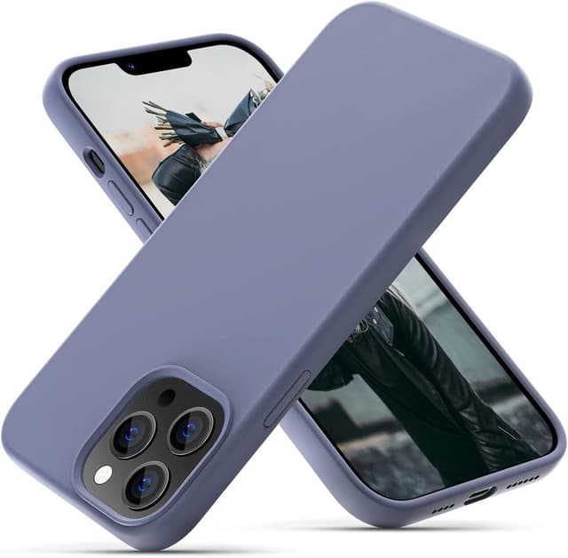 Detalle de OIIAEE Liquid Silicone Case for iPhone 13 Pro Max (6.7 inch) – Ultra Slim Shockproof Cover with Microfibre Lining, Lavender Gray