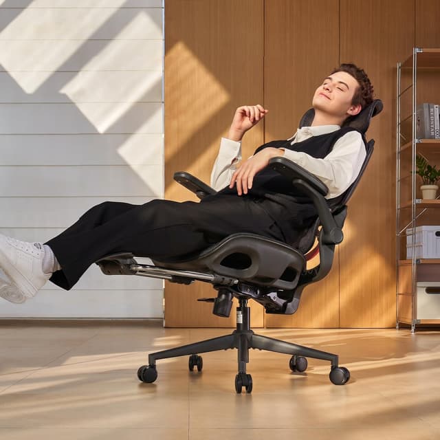 Detalle de SIHOO B100 Pro JT : fauteuil de bureau ergonomique avec support lombaire 4D, accoudoirs 4D et appui-tête 3D