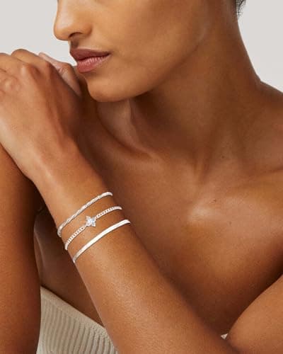 Detalle de MUCCA pack de 3 pulseras para mujer en plata 925, ajustables e hipoalergénicas