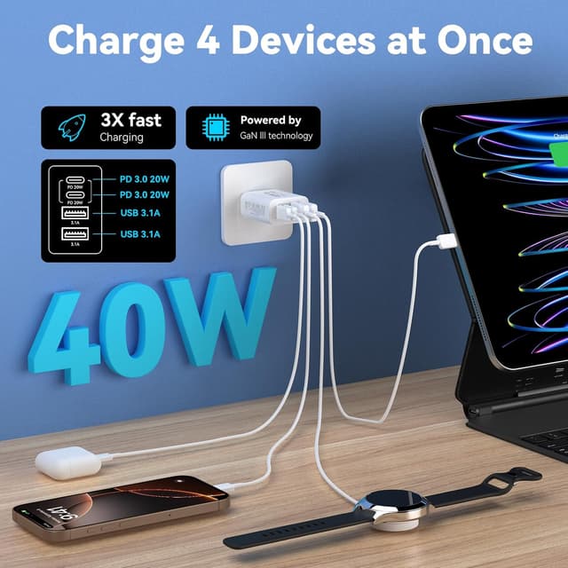Detalle 2 de USB C Charger Block 40W 4‑Port Fast Charger