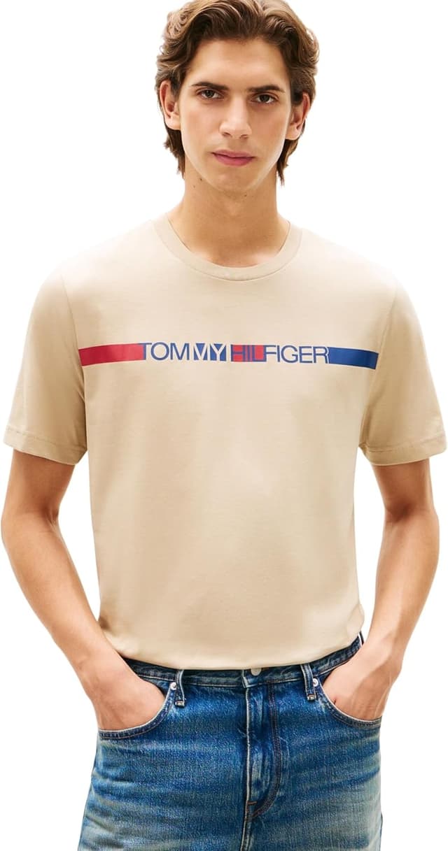Thumbnail 6 de Tommy Hilfiger Brand Love Stripe Tee MW0MW42368: t-shirt da uomo a righe per stile casual
