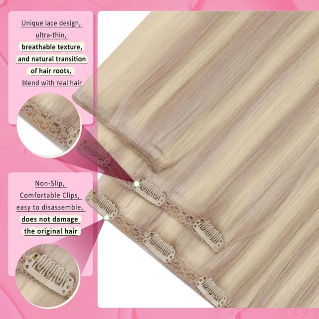 Detalle de YoungSee Clip-in Extensions aus Echthaar (Remy) in Blond, 30 cm, 80 g – für mehr Volumen