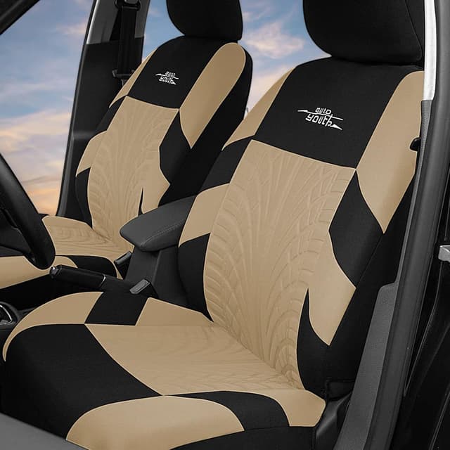 Detalle 2 de AUTOYOUTH Universal Autositzbezüge Komplettset (Beige) – mit Reifenschienen & universellem Sitzschoner-Set