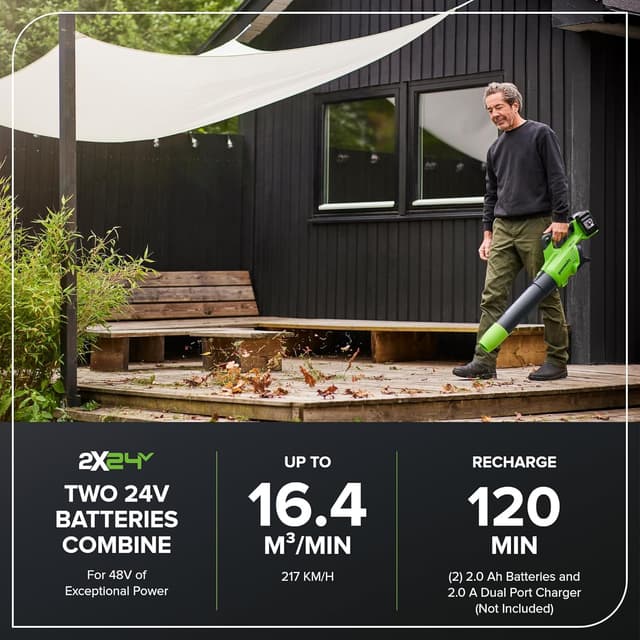 Detalle de Greenworks GD24X2AB Souffleur sans fil 217 km/h