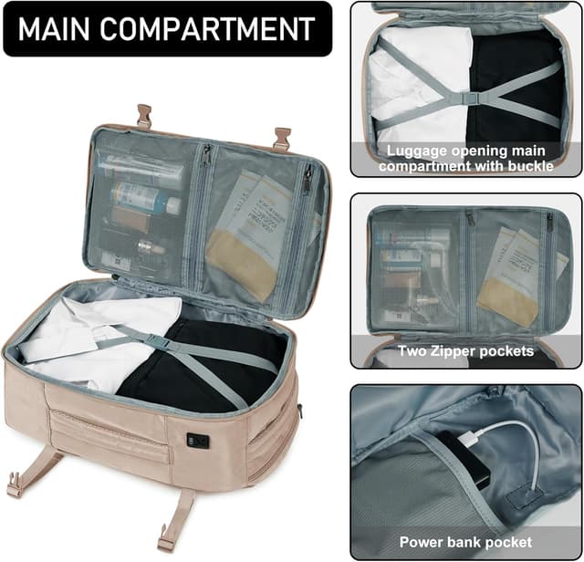 Detalle 2 de ECOHUB 20L Max Ryanair Cabin Bag 40x20x25 Underseat Backpack with USB Port (Recycled PET) – Brown