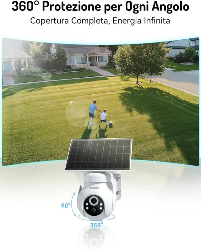 Detalle 2 de blurams 2K Telecamera Wi‑Fi esterna con pannello solare, batteria e PTZ 360° con PIR