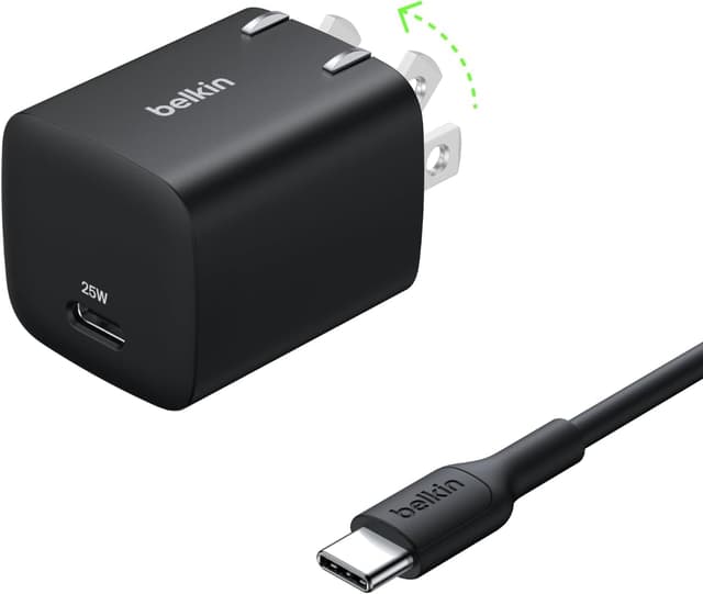 Detalle de Belkin USB-C Charger Block 25W with USB-C Cable Included (USB Power Delivery 3.0, PD PPS) – Black