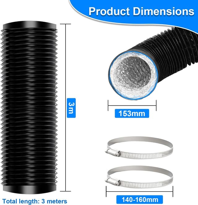 Detalle de Tubo flessibile per cappa e ventilazione 153 mm x 3 m in alluminio/PVC con morsetti in acciaio