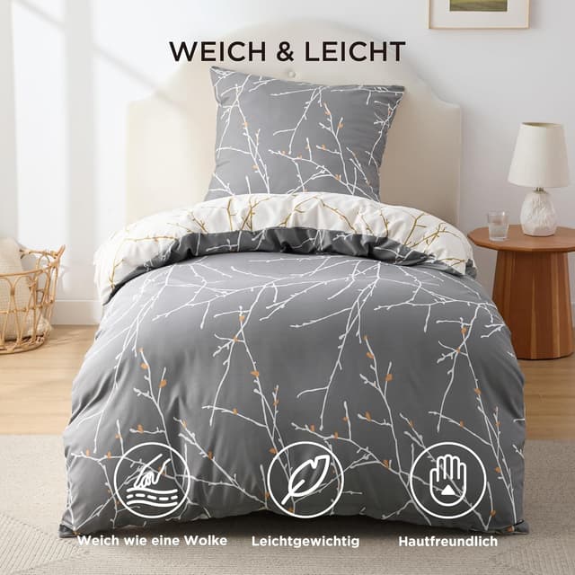 Thumbnail 1 de BEDSURE Bettwäsche 135x200 Grau Zweige