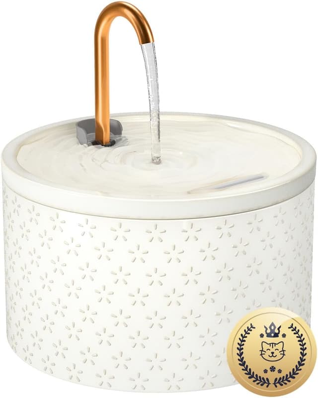 Detalle de Fontaine à eau pour chat MISFANS en céramique 2,1 L avec filtration triple et bec en cuivre