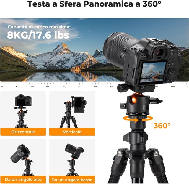 Thumbnail 4 de K&F Concept Treppiede da viaggio 195 cm per fotocamera e smartphone