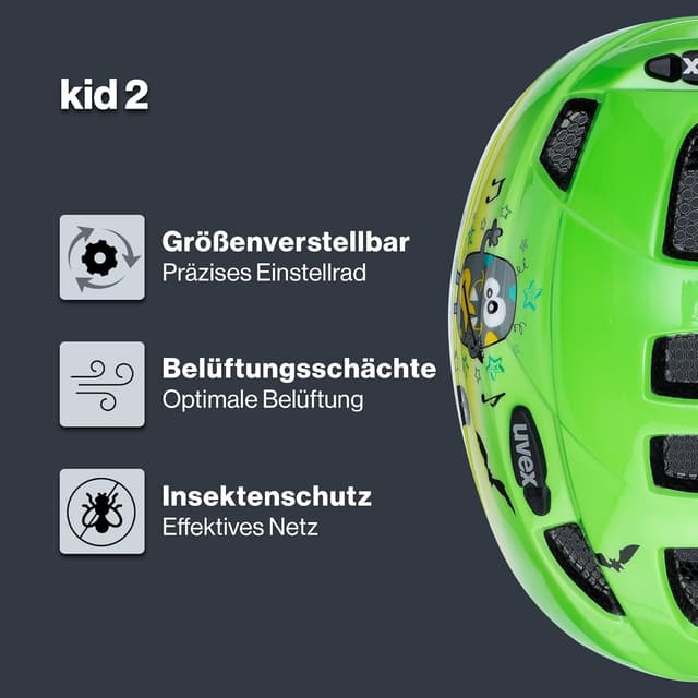 Detalle de uvex Kid 2 Kinder-Fahrradhelm – leichter Schutz mit IAS Größenanpassung