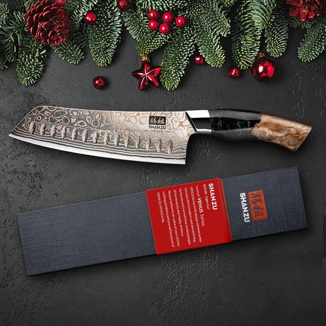 Thumbnail 7 de SHAN ZU Cuchillo Santoku Damasco VENUS - Elegancia Japonesa 🥢