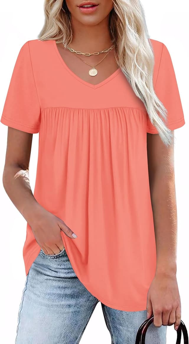 Thumbnail 6 de WEESO Women’s V-Neck Pleated Short Sleeve T-Shirt Dressy Casual Top
