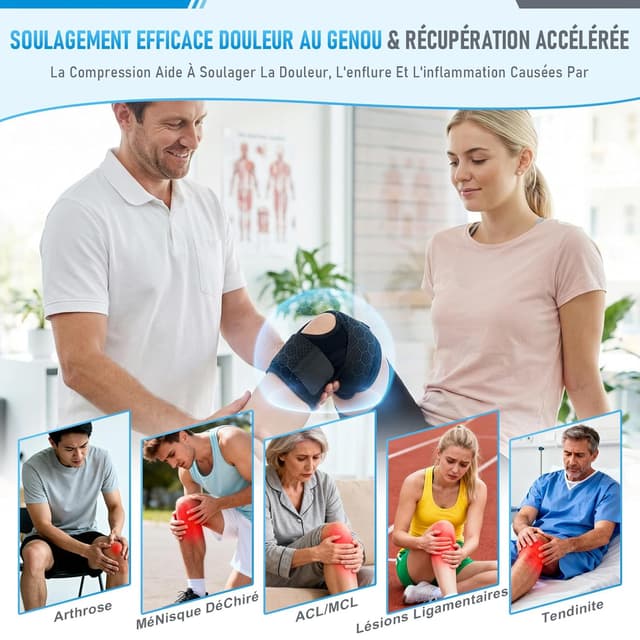 Detalle 2 de Lusenone genouillère sport réglable avec stabilisateurs latéraux (femme & homme) pour arthrose et ménisque