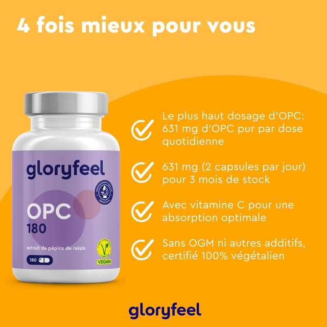 Detalle de OPC 95 % Extrait de pépins de raisin, 180 capsules