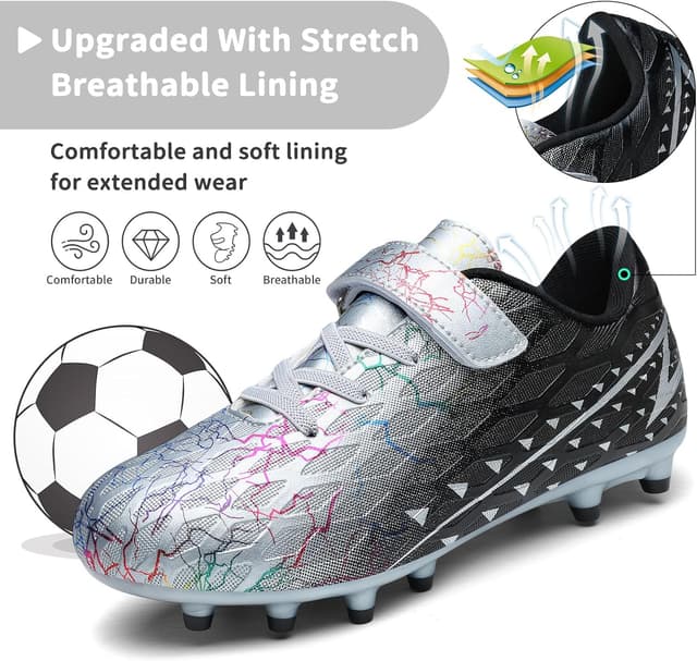 Detalle 2 de Kids FG/AG Football Boots – Boys & Girls Hook-and-Loop Trainers for Indoor/Outdoor Play