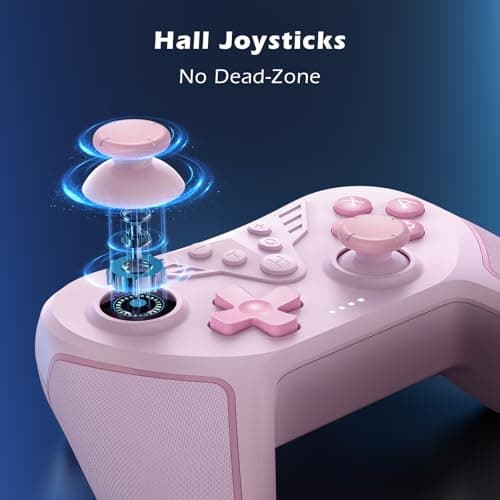 Detalle 1 de LATEC Mando inalámbrico para Switch/Switch 2 (Switch Lite y Switch OLED) con Hall, giroscopio 6 ejes y turbo, rosa