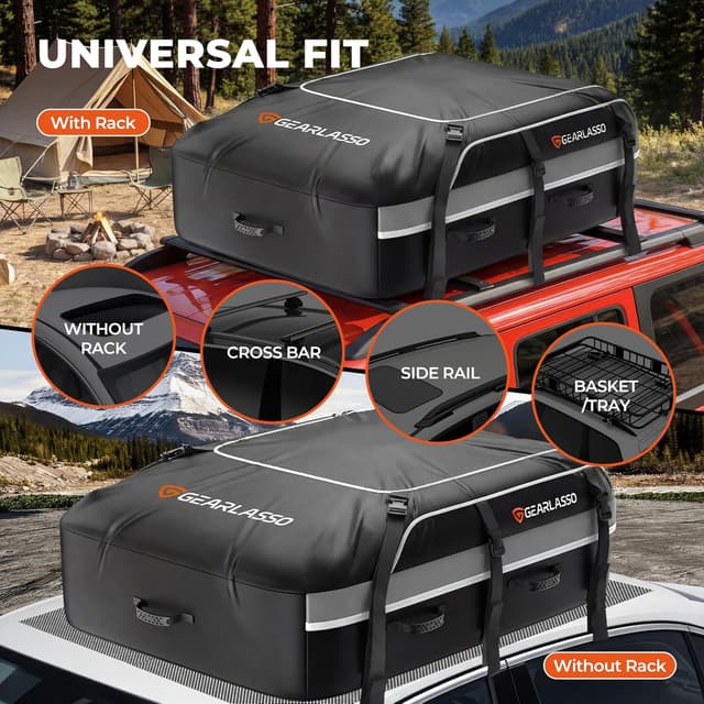 Detalle 2 de GEARLASSO Car Roof Bag 21 Cubic Feet – waterproof rooftop cargo bag for cars, SUVs & vans