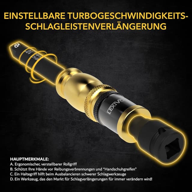 Detalle de Schlagschrauber-Steckschlüsselverlängerung 1/2" (12,5 mm), 25 cm – einstellbar in 3 Positionen aus Cr-Mo-Stahl