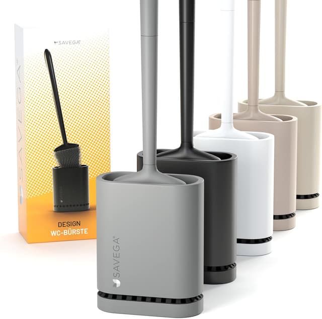 Detalle de SAVEGA Silikon-Klobürste mit flexiblem flachem Kopf und Wandhalterung ohne Bohren (grau matt) – 1er Set
