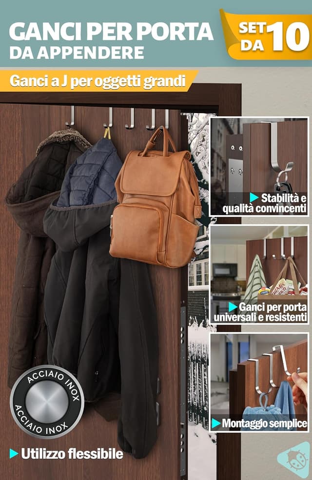 Detalle 2 de Menz appendiaccappatoio da bagno da 1,6 mm, set da 10 pezzi con gancio porta e listello